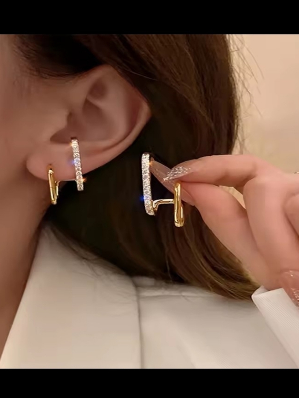 Women's Earrings Gold Rhinestone U Shape New G5 Jewelry